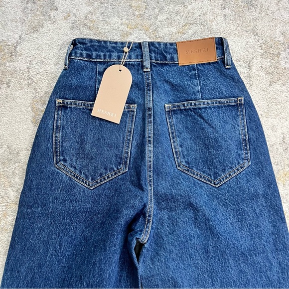 NWT Meshki Lennox Denim Strapless Top & Wide Leg Jeans Set XXS Tall Fit Blue - Picture 7 of 11